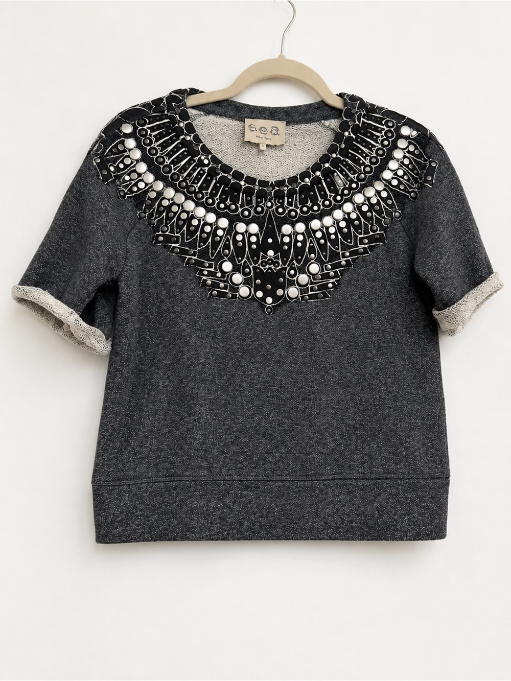 Sea New York Jeweled Short-Sleeve Sweatshirt - Dark Gray